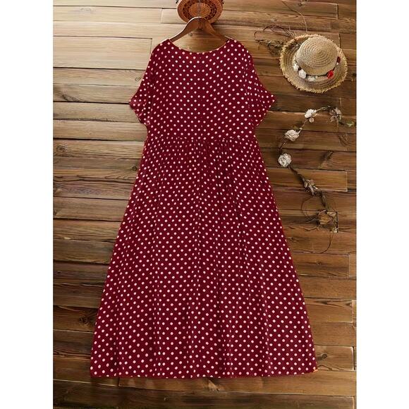 NWT Plus Size Rayon Polka Dot Red Maxi Size XL-1X | SAME DAY SHIP or NEXT DAY - Picture 2 of 3